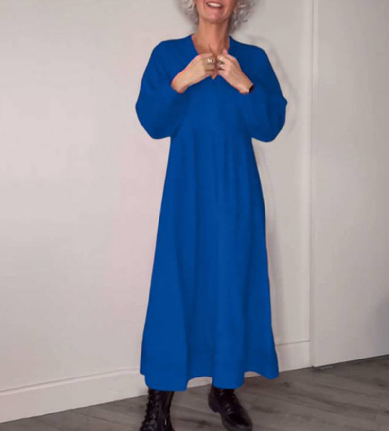 2023 Fall Winter Women's Solid Color V-Neck Dress