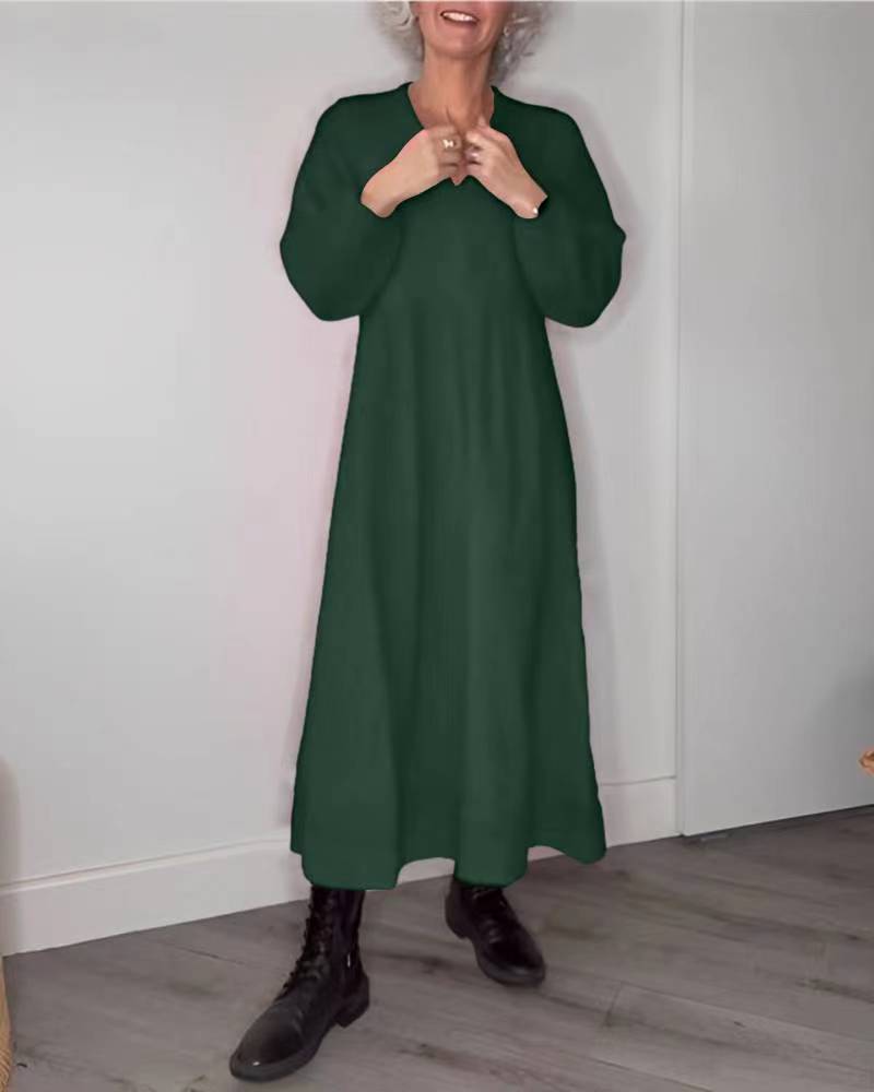 2023 Fall Winter Women's Solid Color V-Neck Dress
