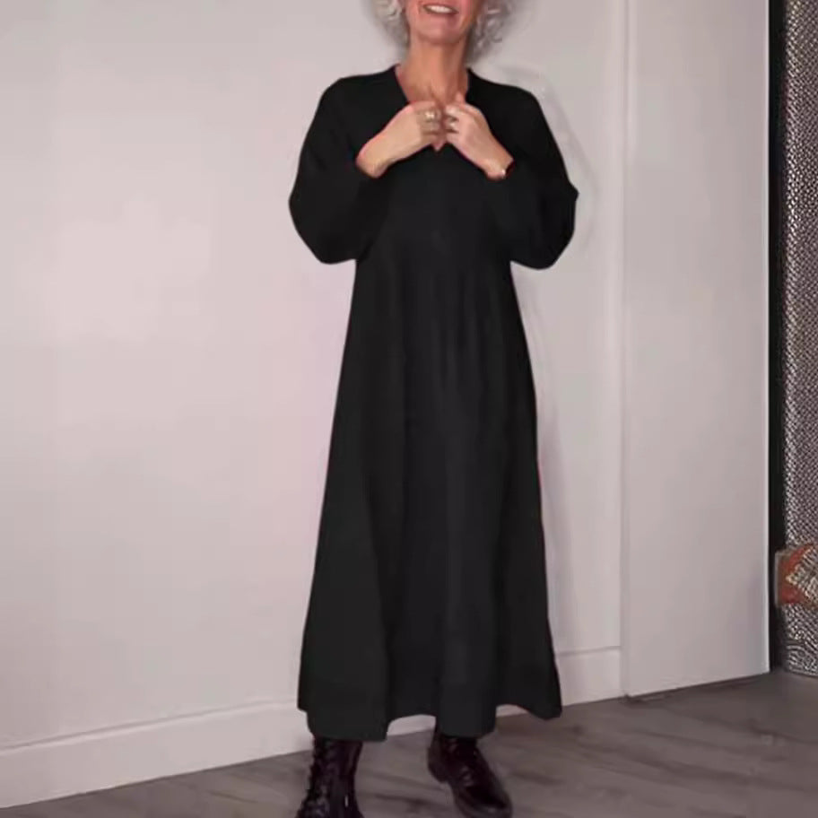 2023 Fall Winter Women's Solid Color V-Neck Dress
