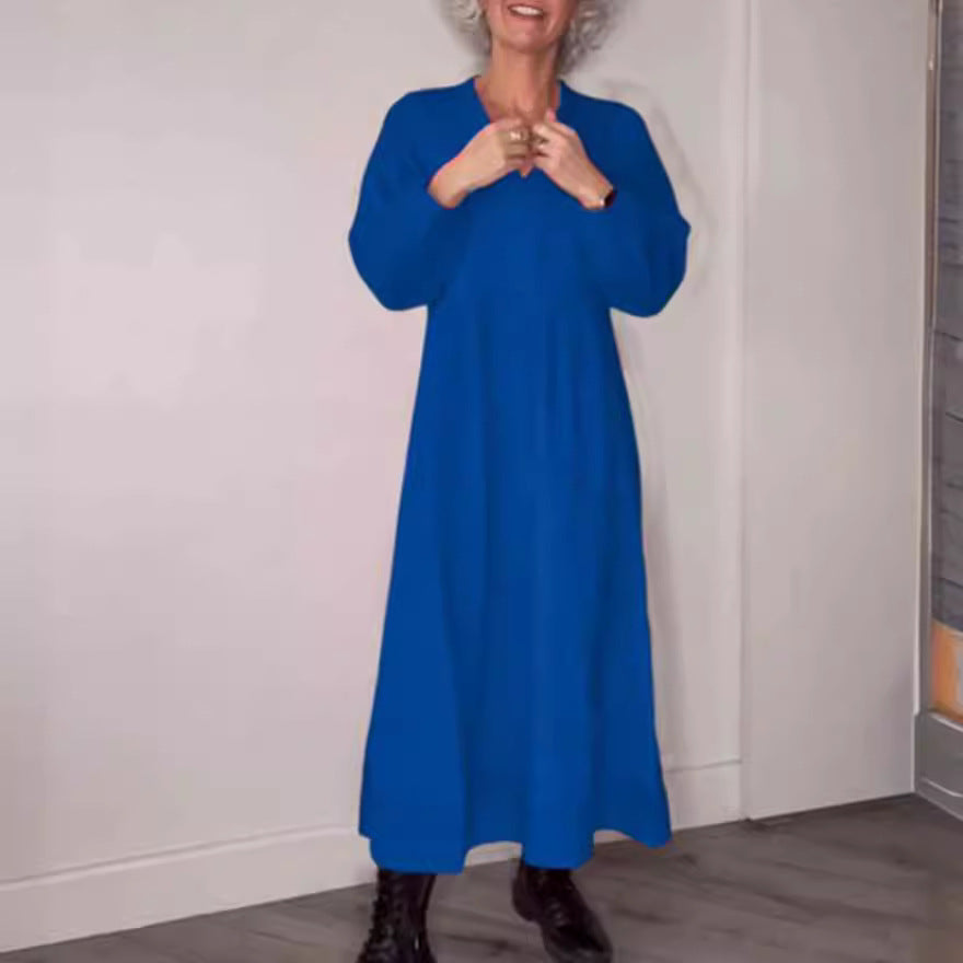 2023 Fall Winter Women's Solid Color V-Neck Dress