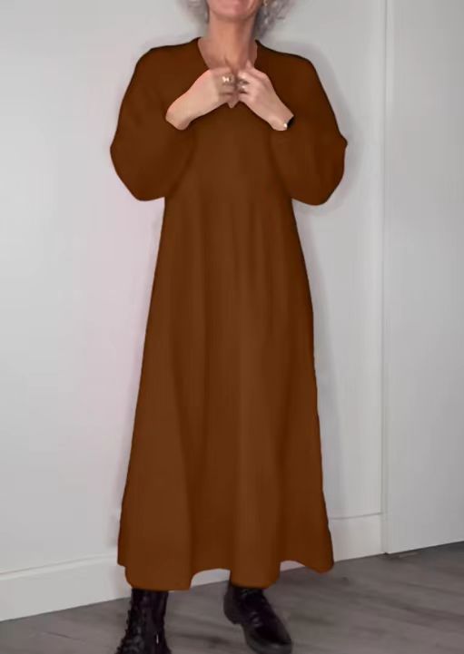 2023 Fall Winter Women's Solid Color V-Neck Dress