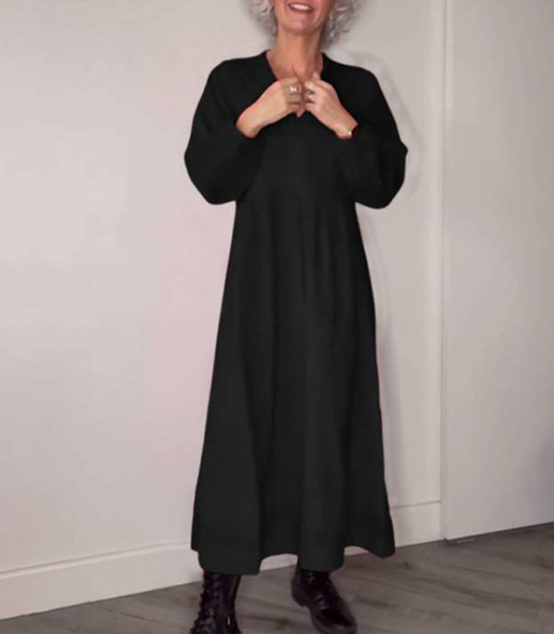 2023 Fall Winter Women's Solid Color V-Neck Dress